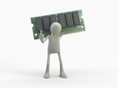 3 d render of character with cpu and laptop  clipart