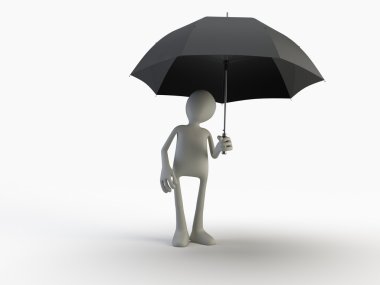 3 d render of an umbrella with a man in front of an isolated background 