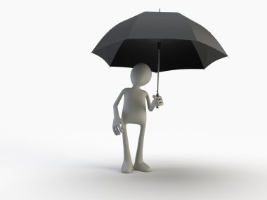 3 d render of an umbrella with a man in front of an isolated background  clipart