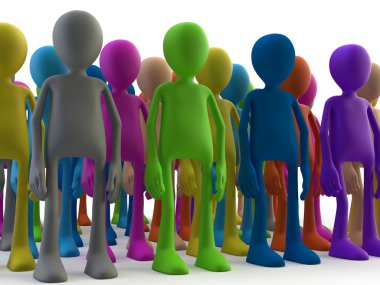 3 d render of a group of colorful figures of people 