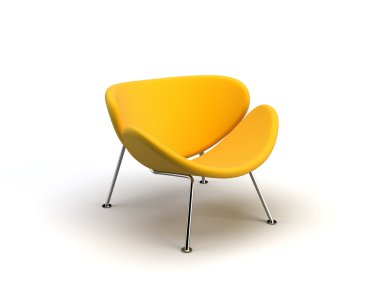 Beyaz arkaplanda izole edilmiş sarı sandalye 