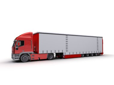 3 d rendering of a red cargo truck isolated on a white studio background 