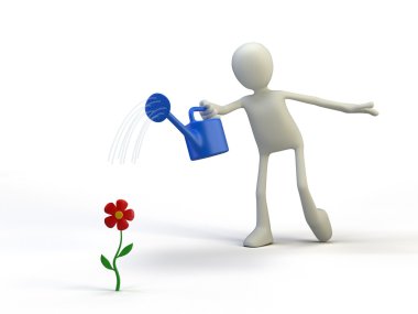 watering can and flowers on white background 