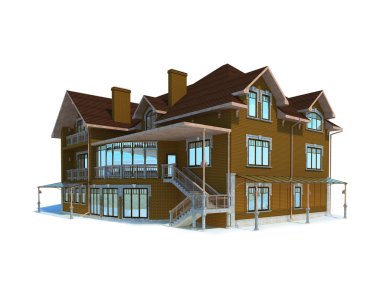 modern house in winter, 3 d rendering 