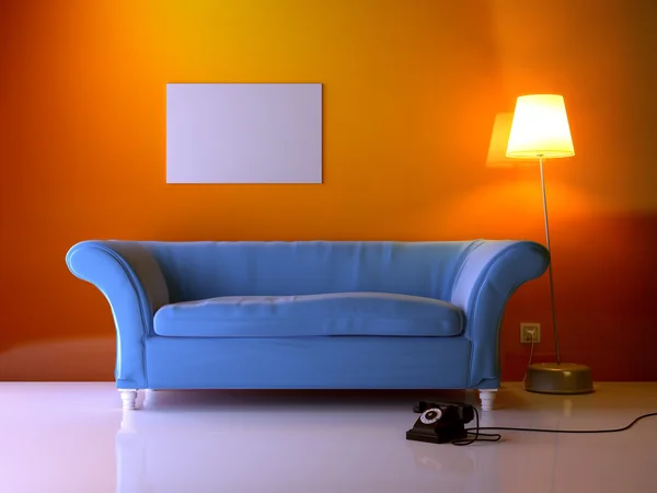 Living Room Interior Sofa Lamp Yellow — Stock Fotó