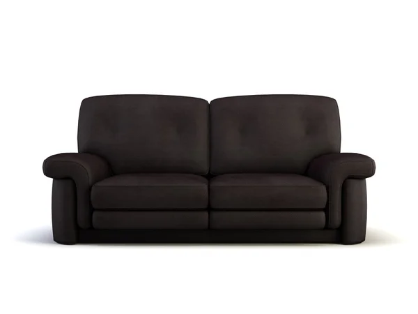 Modern Leather Sofa White Background Front View Render — 스톡 사진