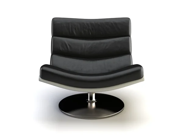 孤立在白色背景上的黑色真皮扶手椅 — 图库照片