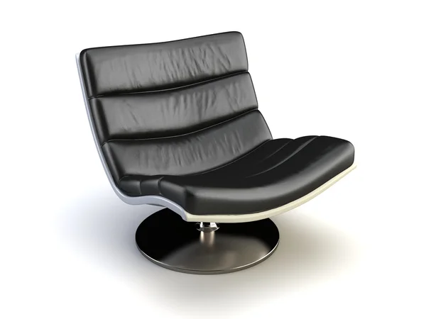 Modern Black Leather Armchair Isolated White — 图库照片