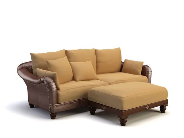 白い背景で隔離の茶色の革のソファ — ストック写真