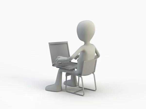 Man Working Laptop Isolated White Background — 图库照片