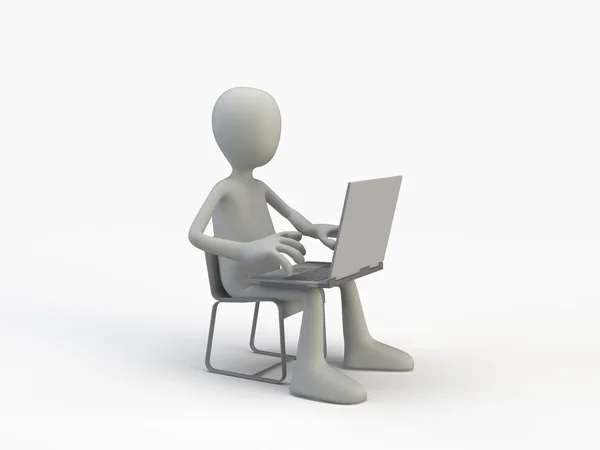 Man Sitting Laptop Isolated White Background — Stockfoto