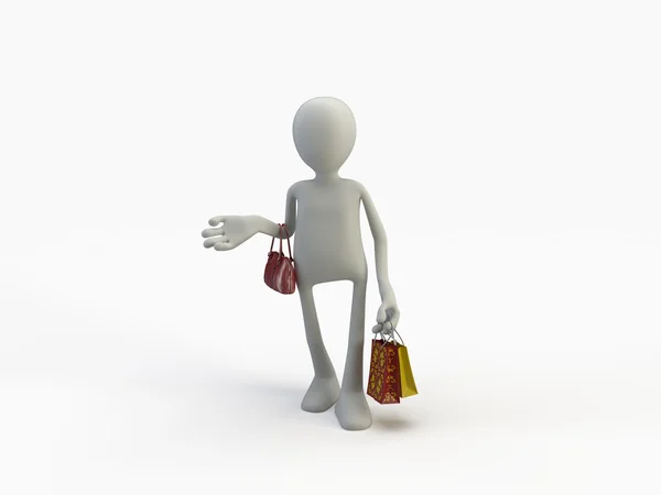 Render Cartoon Character Shopping Bag — Fotografia de Stock