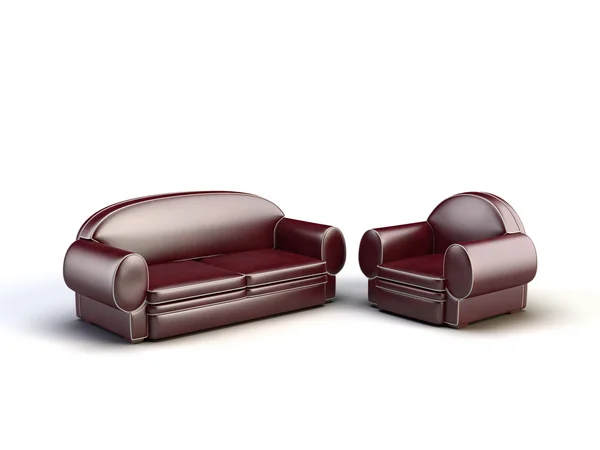 Two Leather Sofa Isolated White Background — Stock Photo, Image