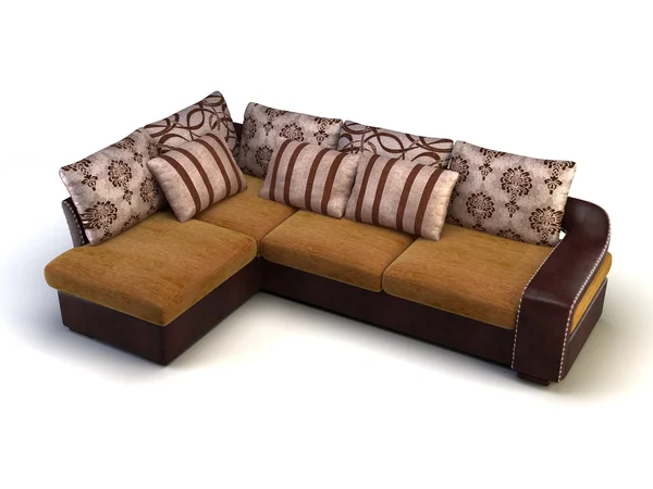 Sofá Moderno Com Travesseiros Isolados Fundo Branco — Fotografia de Stock