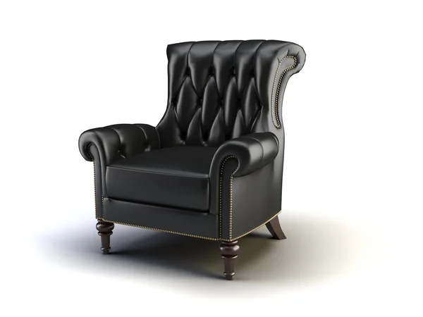 Modern Black Leather Armchair Isolated White Background Front View — 스톡 사진