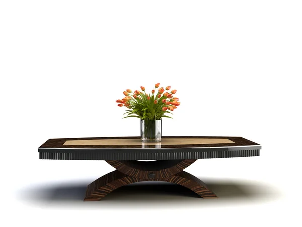 Rendering Modern Classic Dining Room Wooden Table Flower — стоковое фото