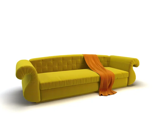 白い背景に隔離されたオレンジのソファ — ストック写真