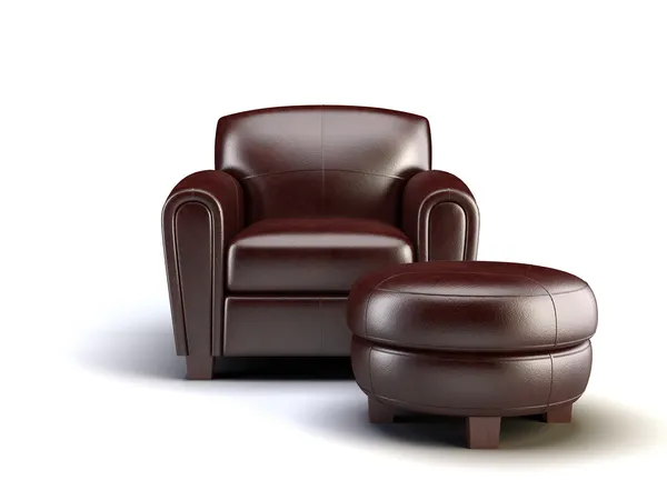 孤立在白色背景上的棕色真皮扶手椅 — 图库照片