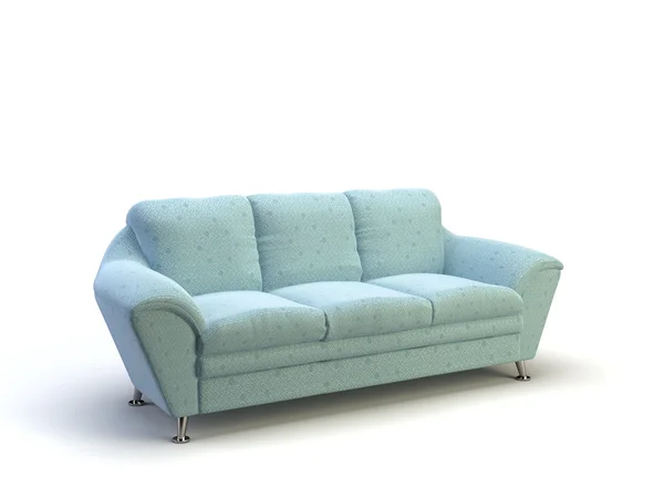 Modern Blue Leather Sofa Isolated Rechtenvrije Stockfoto's