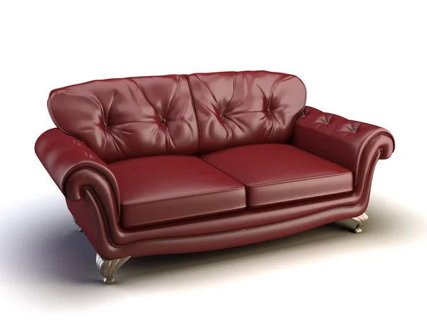 Red Leather Sofa Isolated White Stock Photo