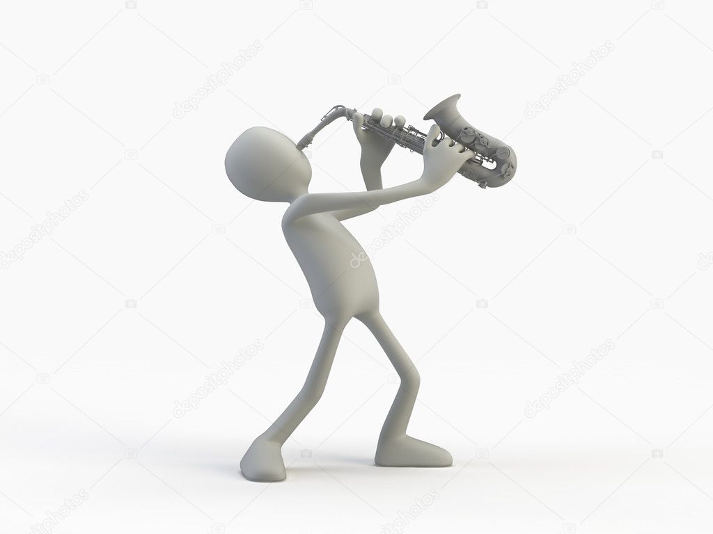 3 d render of character with saxophone 