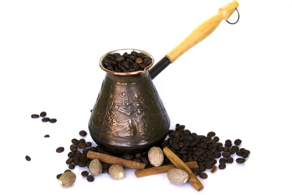 Bodegón con café y cezve — Foto de Stock