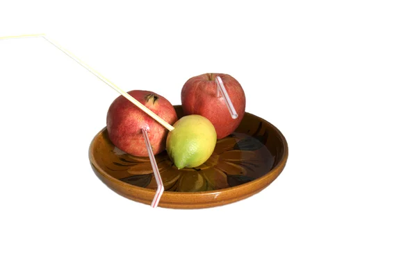 Limon, elma ve nar — Stok fotoğraf