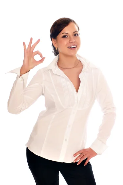 Geschäftsfrau zeigt ein Zeichen ok — Stockfoto