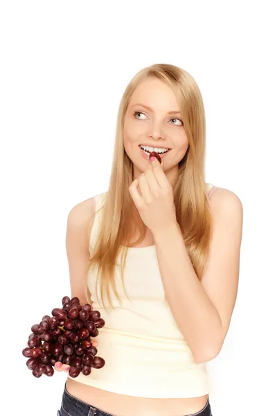 Красива молода жінка з виноградом — стокове фото