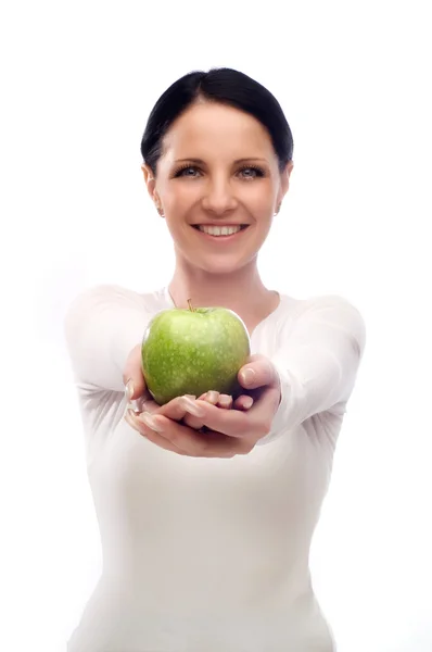 Νεαρή γυναίκα με μήλο — Φωτογραφία Αρχείου
