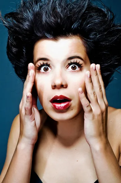 Closeup portrait of surprised young lady — Stock Photo, Image