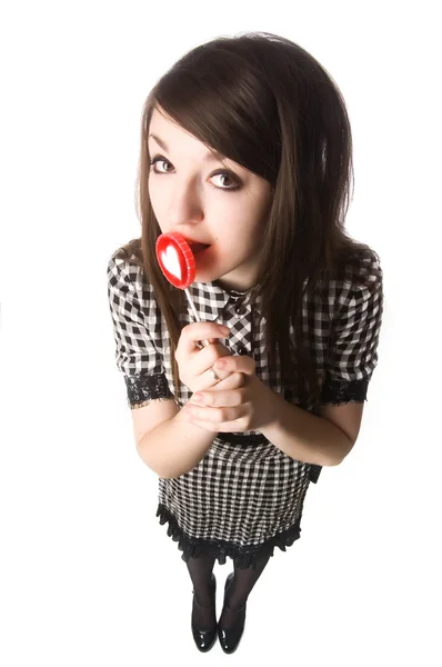 Woman Holding Heart Shaped Lollipop — Stock Photo, Image
