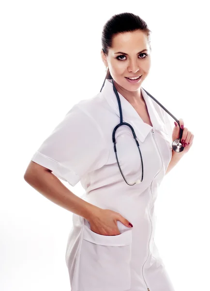 Lachende medische arts met een stethoscoop. — Stockfoto