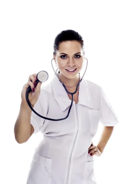 Lachende medische arts met een stethoscoop. — Stockfoto
