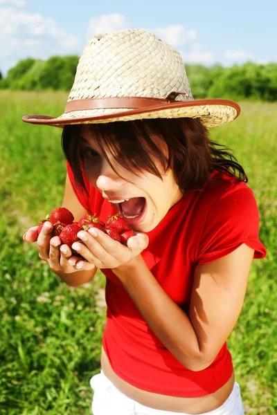 stock image Young beautiful girl with strawberry