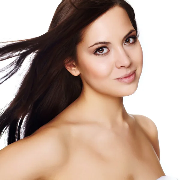 Krásná mladá žena s vlasy — Stock fotografie