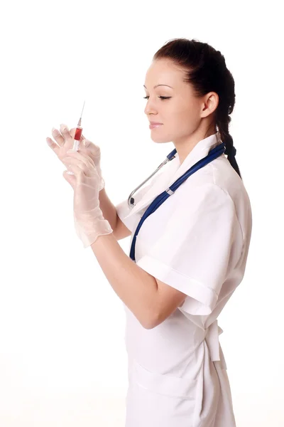 Doktor holding enjeksiyon — Stok fotoğraf