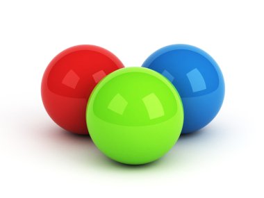 Bright red green blue spheres over white clipart