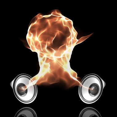 Audio system with fiery sound waves clipart