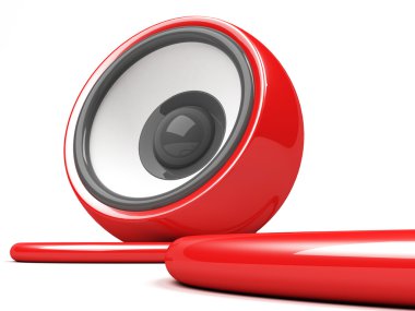 Red speaker with cable over white clipart