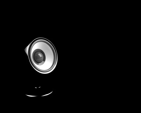 Svarta högtalare på piedestal på svarten — Stockfoto