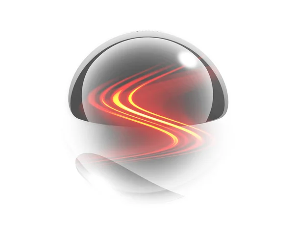 Fiery waves in the white glass sphere — Stock Photo, Image