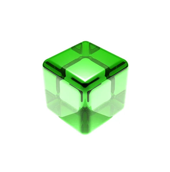 Cubo de vidro verde isolado — Fotografia de Stock