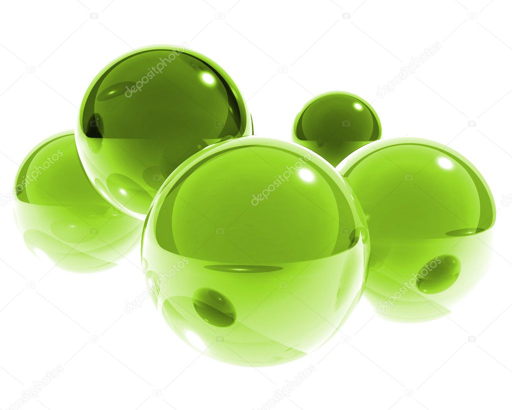 Bright green glass spheres