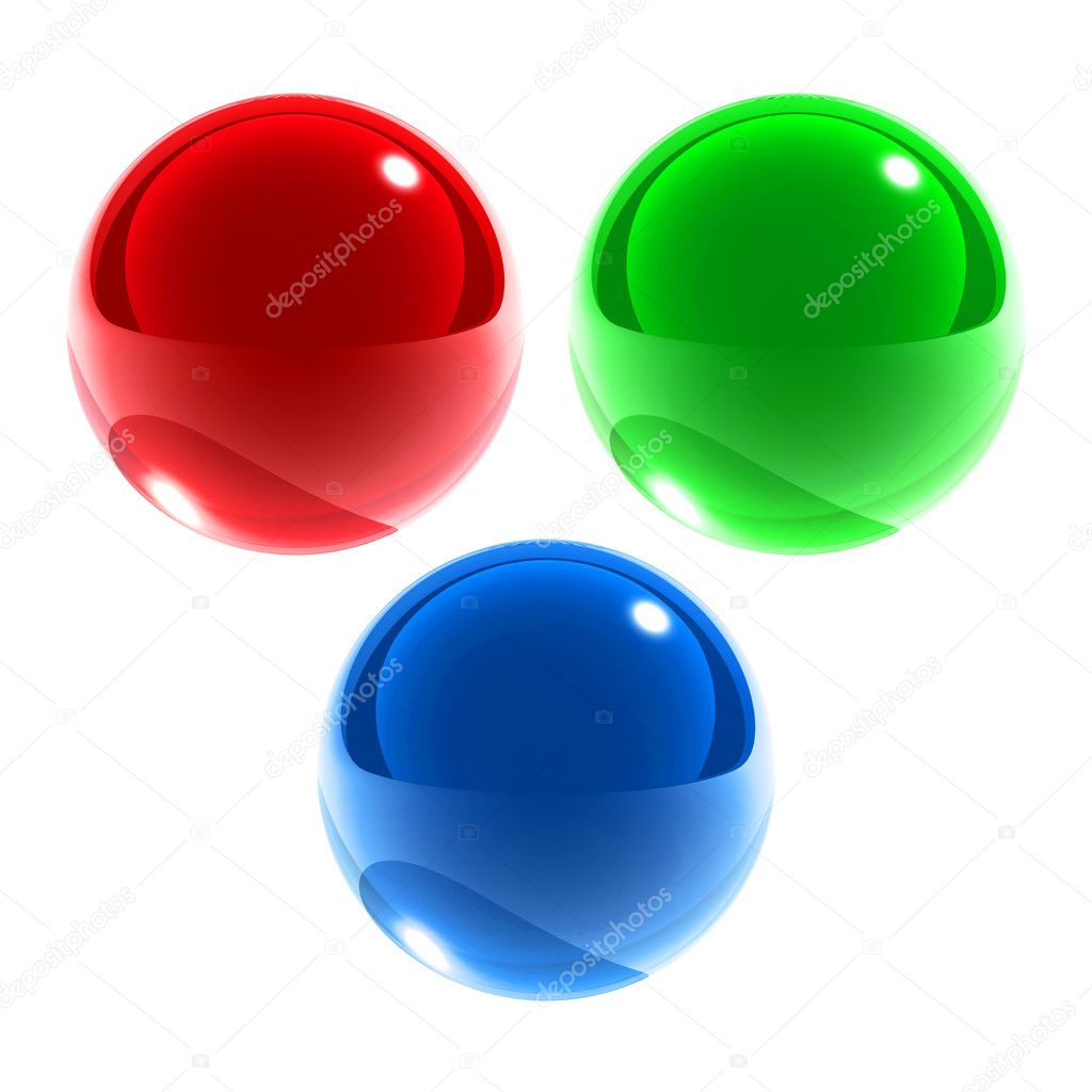 Red green blue glass spheres isolated