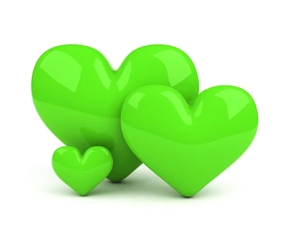 Drei grüne Herzen — Stockfoto