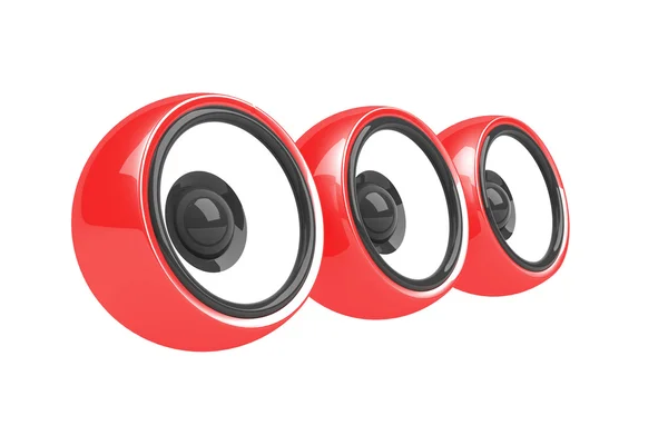 Trois haut-parleurs rouges système audio isolé — Photo