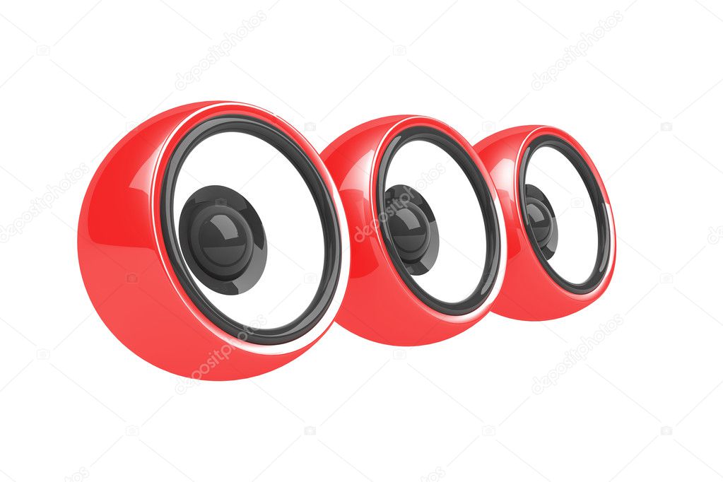 Three red speakers audio system isolated
