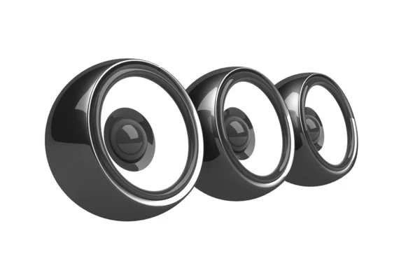 Drie zwarte luidsprekers audiosysteem — Stockfoto