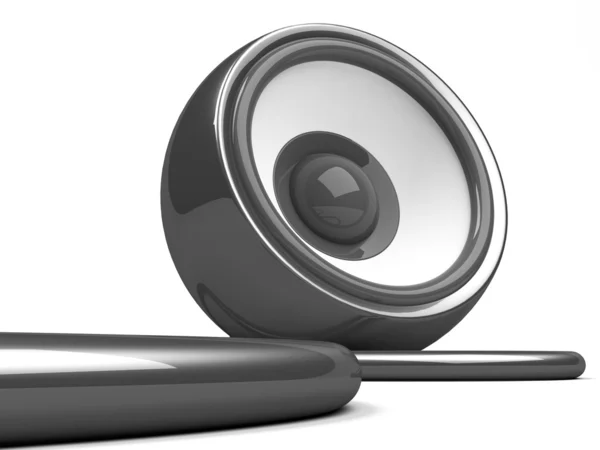 Czarny głośnik z kabla na biały — Zdjęcie stockowe